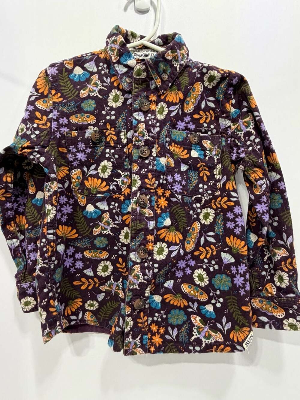 Duluth Trading Co Free Swingin' Flannel Shirt Size 3T Purple Floral Moth